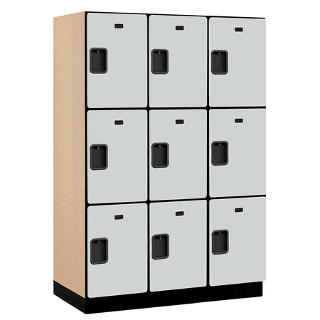 SALSBURY INDUSTRIES 3 Tier Designer Locker, 54"Wx76"Hx21"D, 9 Door, Gray 18-23361GRY